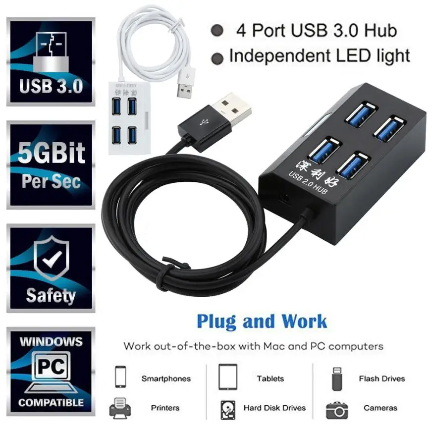 HIPERDEAL трапециевидный высокоскоростной 4 порта USB 3 0 концентратор для ПК