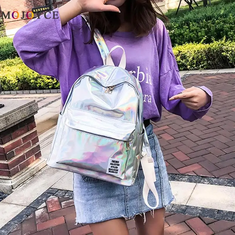Women Laser Hologram PVC Backpacks Girls Shoulder School Backpack Female Leather Holographic Travel Bag Mochila Feminina