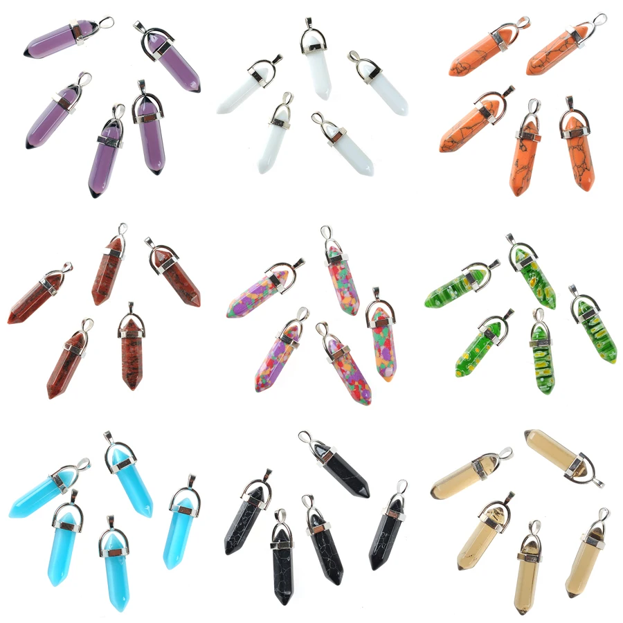 

1pc Hexagonal MultiColor Natural Lapis Pink Opal Turquoises Crystal Pillar Quartz Column Gem Stone Pendant for DIY Necklace Make