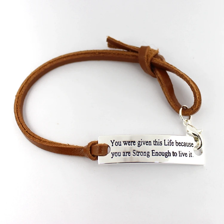17cm printed words you are given this life because strong to live bracelet with brown leather 10pcs/lot free shipping | Украшения и