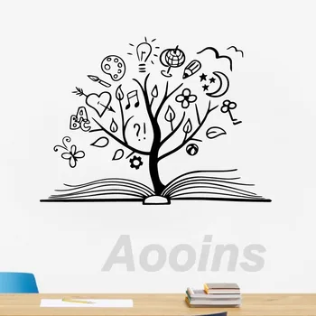 Boek Boom Vinyl Muur Art Sticker Decals Bibliotheek School Decor, leeszaal Unique Wall Art Decal Mural Home Kinderkamer Decoratie