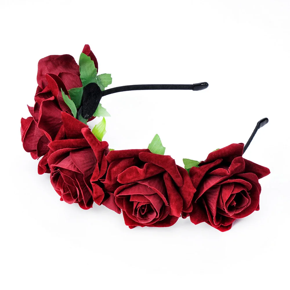 

Fashion Headband 7CM Rose Simulation Flower Single-faced Velvet Fabric Headband Garland Trinkets for Women Girls Bright Flowers