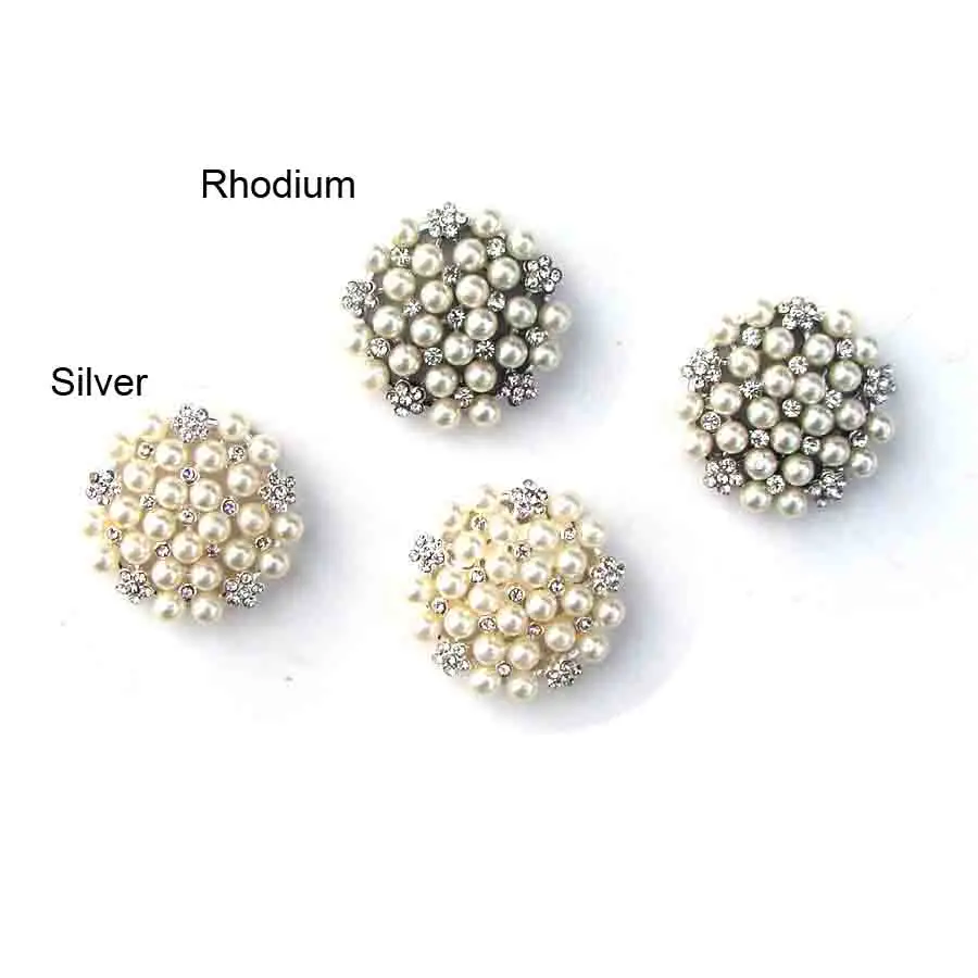 25mm Crystals pearl metal domed floral charm decorative flatback buttons wedding gift ornament accessories 12pcs x