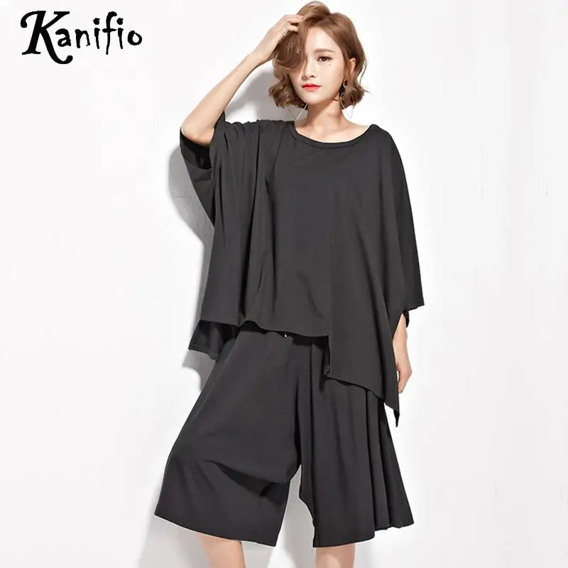 Kanifio Oversized Plus Size Women Casual Shirt Pant Sets Ladies Two
