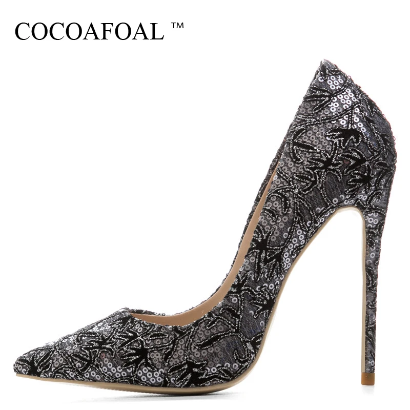 

COCOAFOAL Woman Silver Gold Embroider Pumps Stiletto Plus Size 33 43 Pink Bling High Heels Wedding Shoes Sexy Valentine Shoes