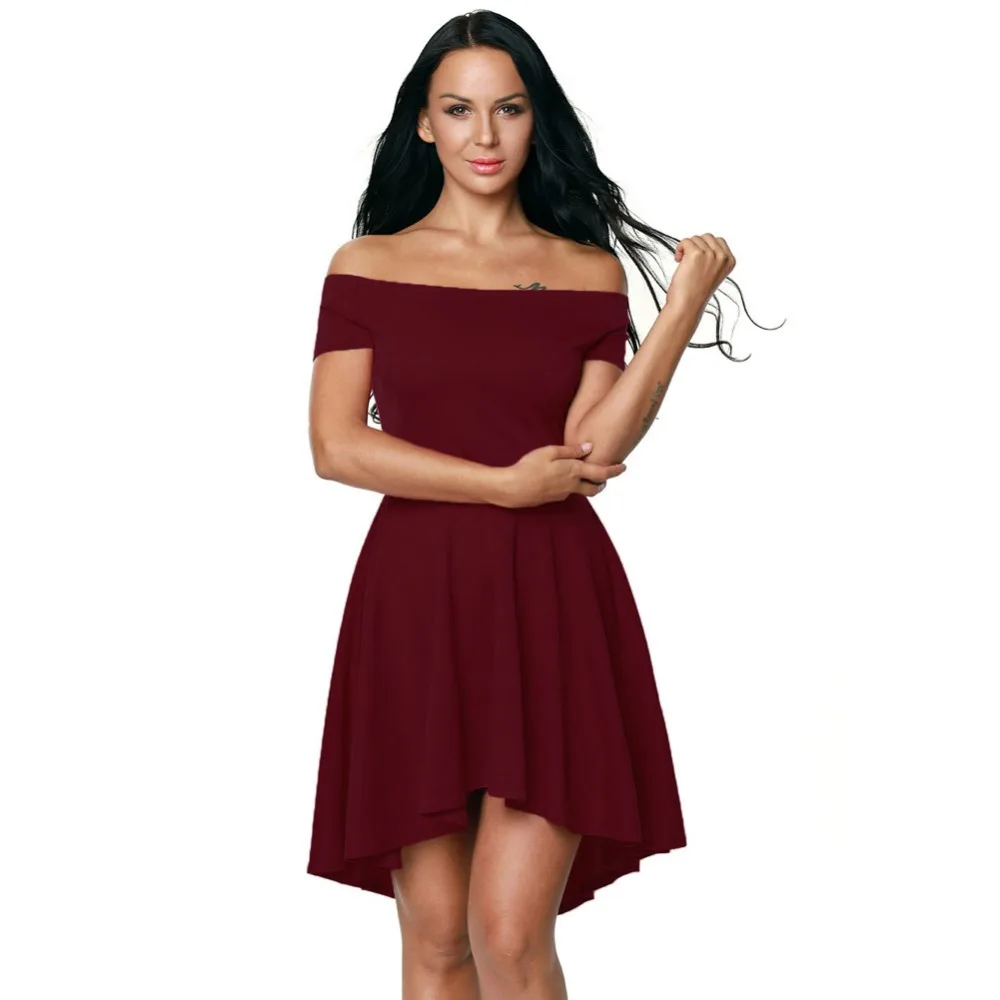 NASY61346 # платье подружки невесты с вырезом лодочкой короткое спереди и сзади винно