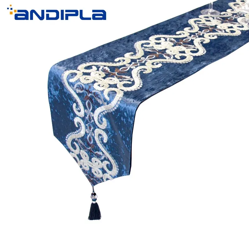 Criativo azul de pelúcia tassel cama bandeira mesa corredor sala estar mesa de café toalha de mesa festa de casamento decoração do hotel casa bandeira
