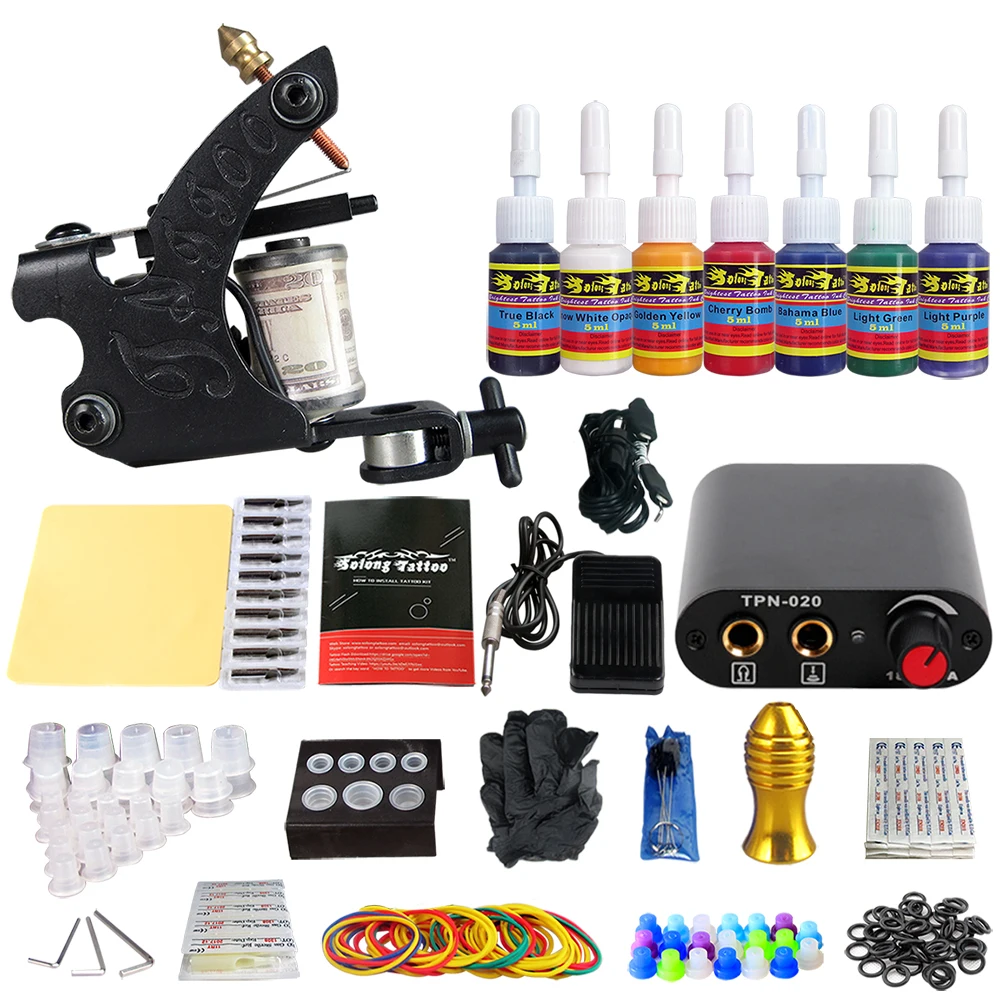 

Stigma Tattoo Machine Coplete Kit Gun with Power Supply Clip Cord 7 color ink set TK105-79