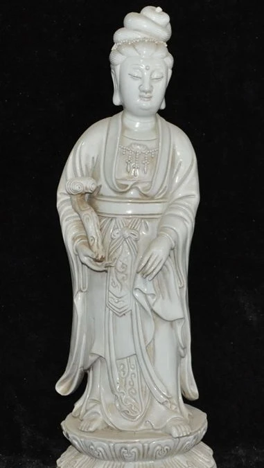 

chinese dehua Porcelain Shadow celadon Glaze ruyi Kwan-Yin GuanYin buddha statue