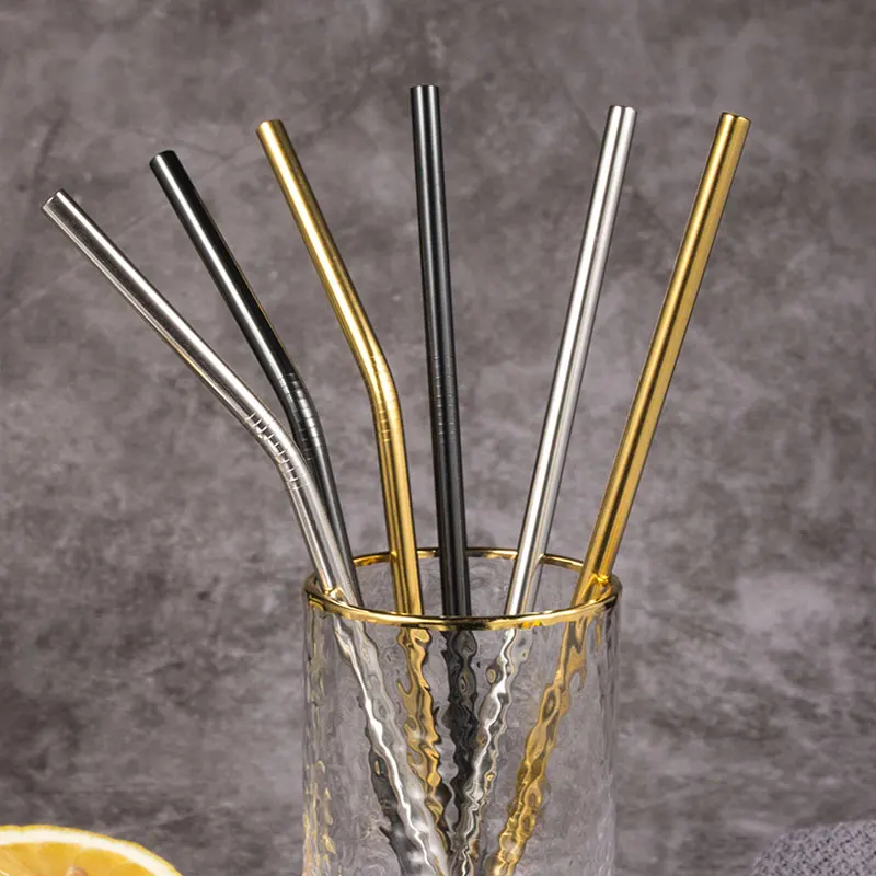 

4pcs Metal Straw 304 Stainless Steel Straw Reusable/Drinking Straws with Eco-Friendly Cleaning Brush and Storage Pouch Golden