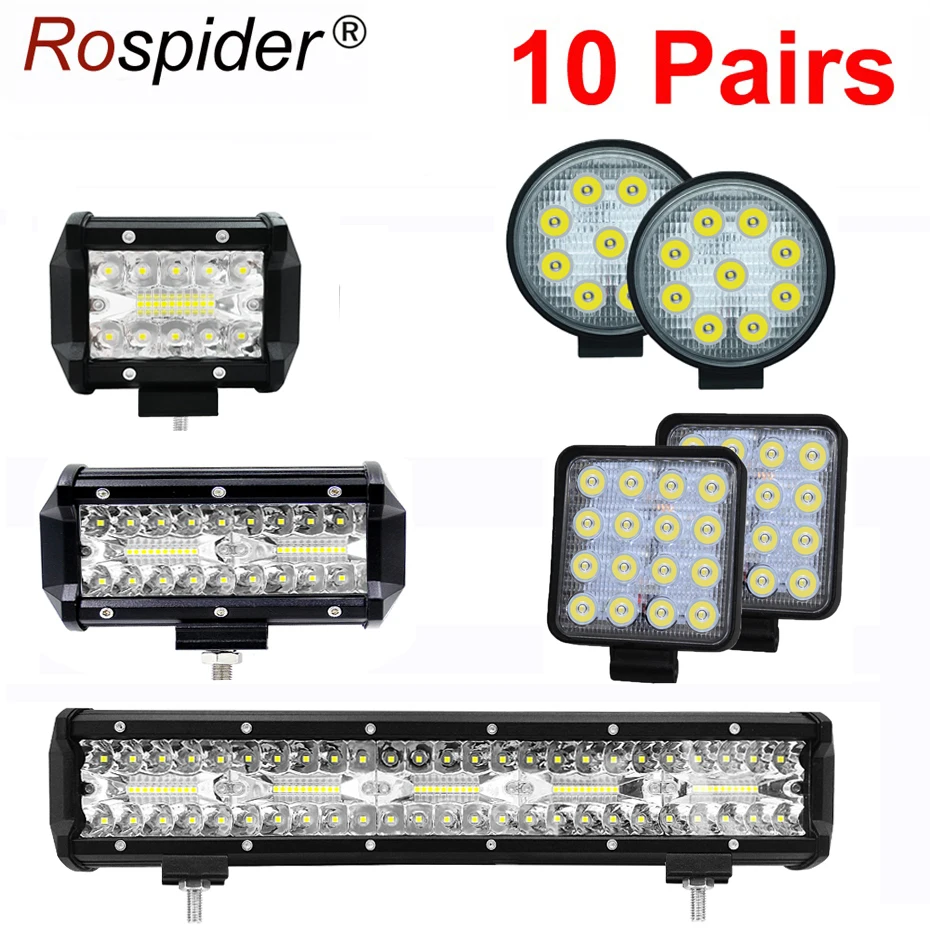 

10 Pair/Lot Work Light Bar 72W 300W Car Led Headlight for Offroad Truck Tractor Trailer SUV ATV 4WD Driving Off Road Spot Flood