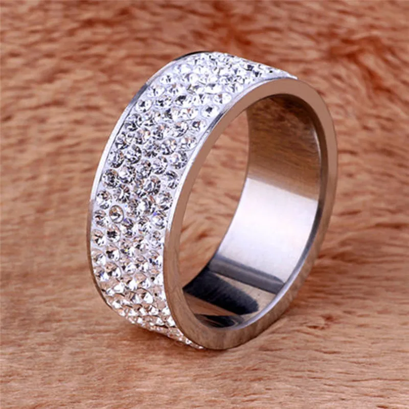 1 Pc Stainless Steel Full Crystals Engagement Ring Wedding