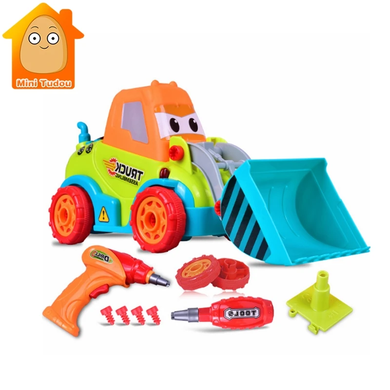 

Constructor With A Drill Electric Bulldozer DIY Disassembly Screwing Blocks Model Toy For Kids Children Educational Trucks