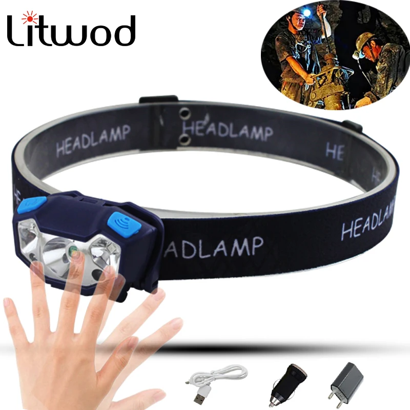 Beste Litwod Z20 5000LM Body Motion Sensor Mini Oplaadbare zaklamp Fiets Koplamp head light USB LED Koplamp Ingebouwde batterij