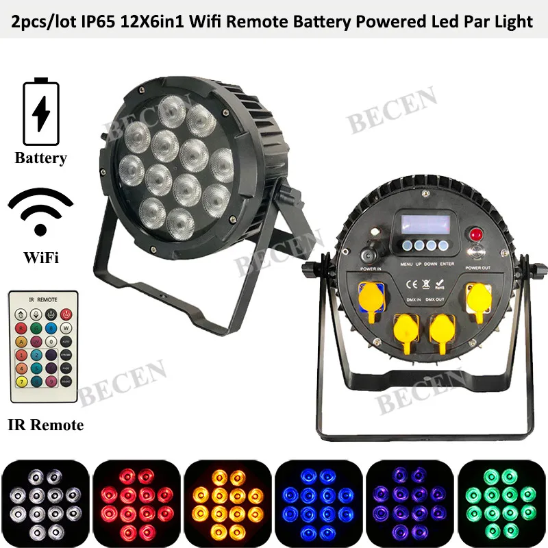 Беспроводной прожектор BECEN IP65 2 шт./лот Wifi App 6 в 1 DMX IRC flat waterproof par can battery lights | Лампы и