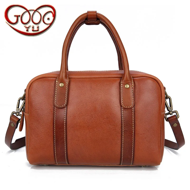 

Women's leather hand-carry Shoulder Messenger bag first layer of vegetable tanned leather commute minimalist Boston package