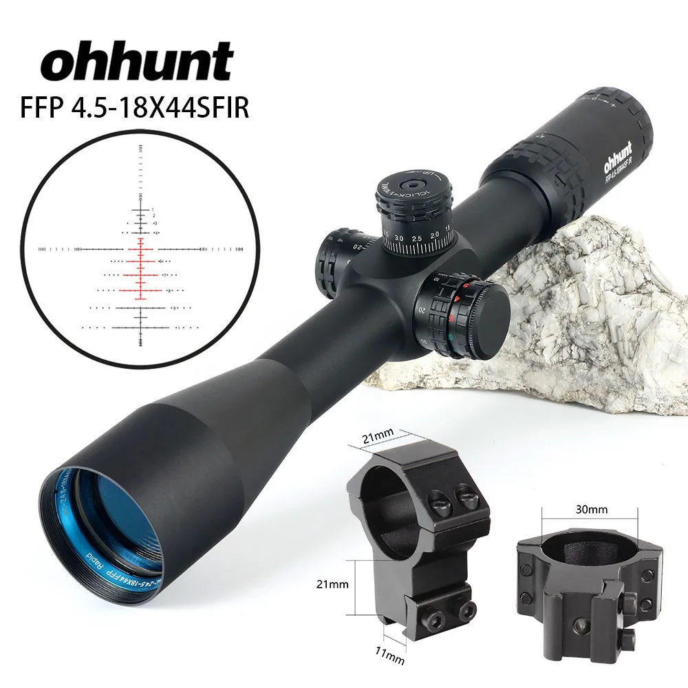 with Dovetail Rings Ohhunt FFP 4,5-18X44 оптические прицелы SFIR первый фокальный самолет охотничий оптический боковой Параллакс R/G СТЕКЛО гравированное сетка замок сброс область - Цвет: with Dovetail Rings