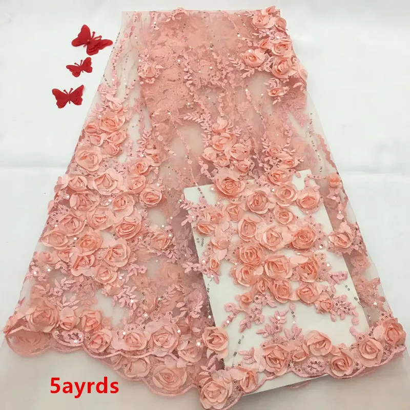 

Bridal french lace fabric 3D flowers design good quality african net tulle lace fabric with sequins for dress jiaoc081