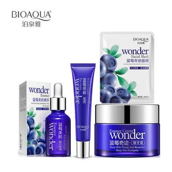 

6 pcs BIOAQUA Face SetMiracle Blueberry Beauty Set Hydrating Essence Face Cream +Eye cream+Face Mask+Essence Faci Skin Care Set