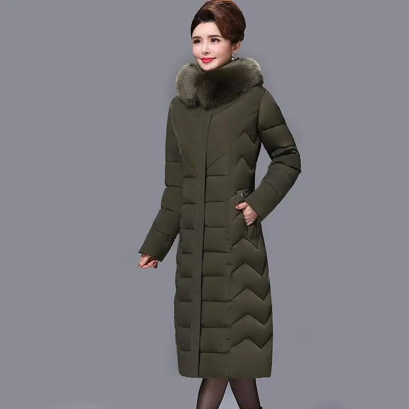 Lusumily, высокое качество, женская зимняя куртка, теплая, толстая, верхняя одежда, хлопок, пальто с меховым воротником, женский, размера плюс, 6xl, пуховик - Цвет: Green