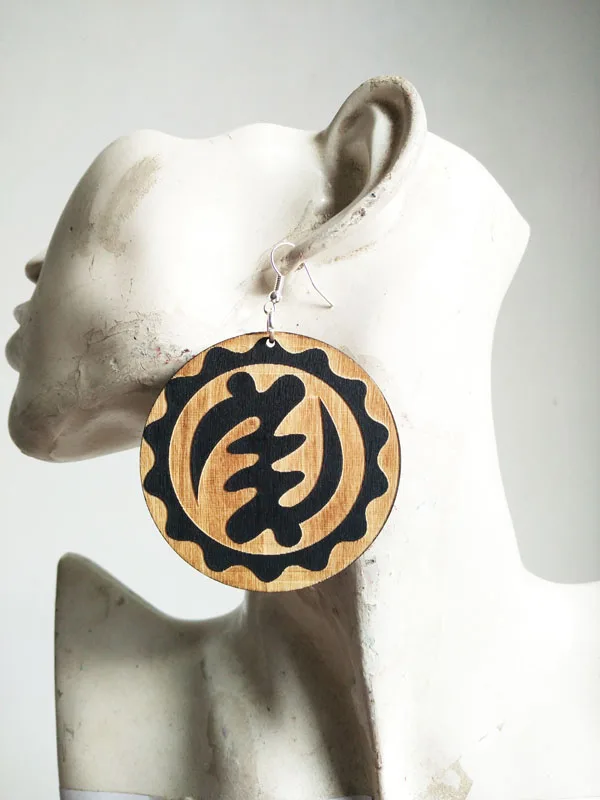 

1 pair African Gye Nyame wooden earrings K-058
