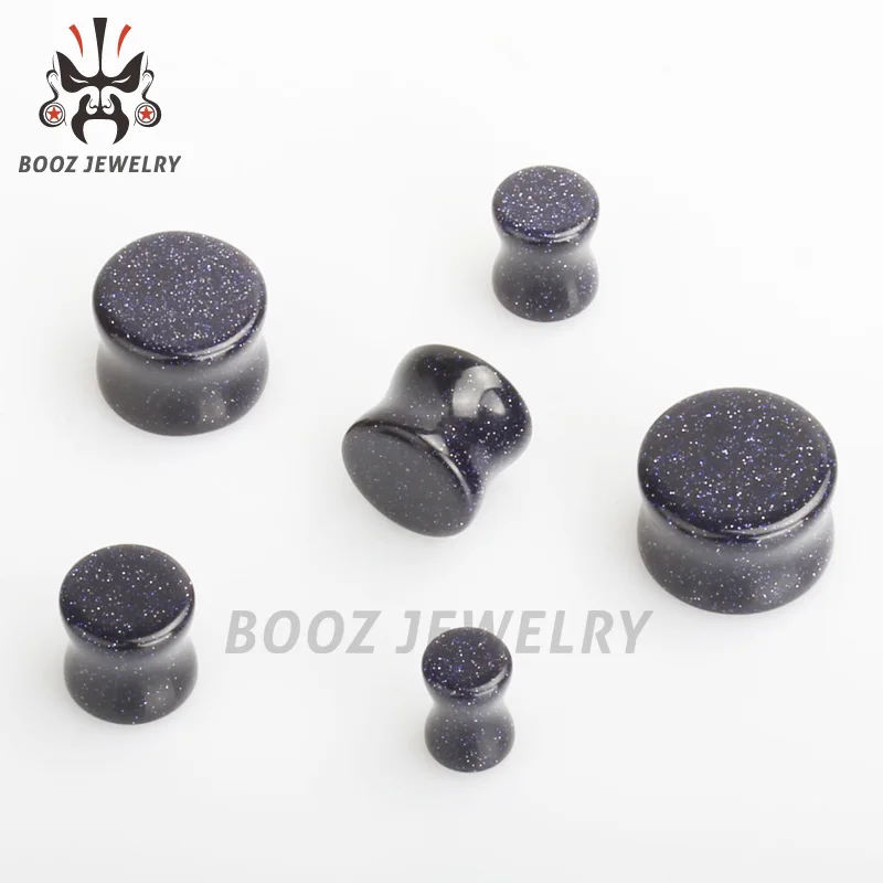 Wholesale Price High Polish Blue Sand Stone Ear Plugs Tunnels Expanders Piercing Body Jewelry Earring Gauges Stretchers 32PCS