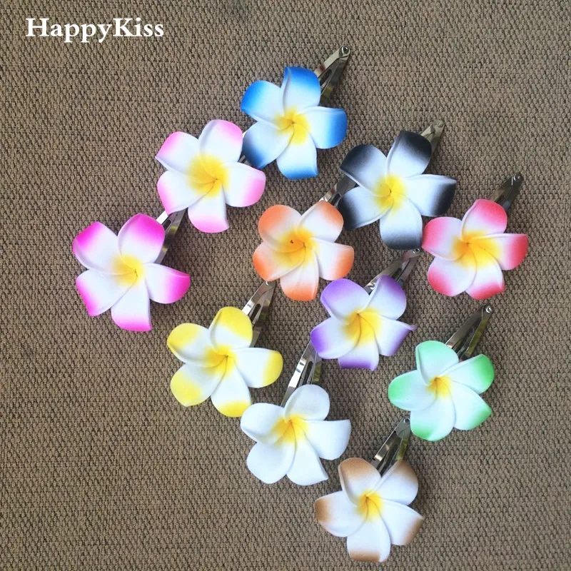 HappyKiss, 12 шт., гавайский цветок, ювелирное изделие, Frangipani, полимерная заколка для волос, frangipani, искусственный цветок, для девочек, для свадьбы, невесты, BB клип