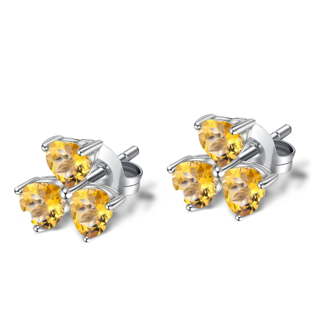 

GEM'S BALLET 1.43Ct Natural Citrine Heart Gemstone Earrings for Women Fine Jewelry 100% 925 Sterling Silver Clover Stud Earrings