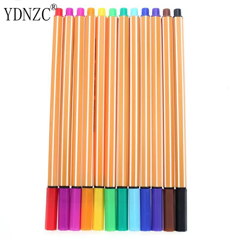 

YDNZC 12 Colors/Set 0.4mm Art Mark Pen Watercolor Pen Line Drawing Pen Fiber Stroke Pen for Sketching Painting Art Supplies