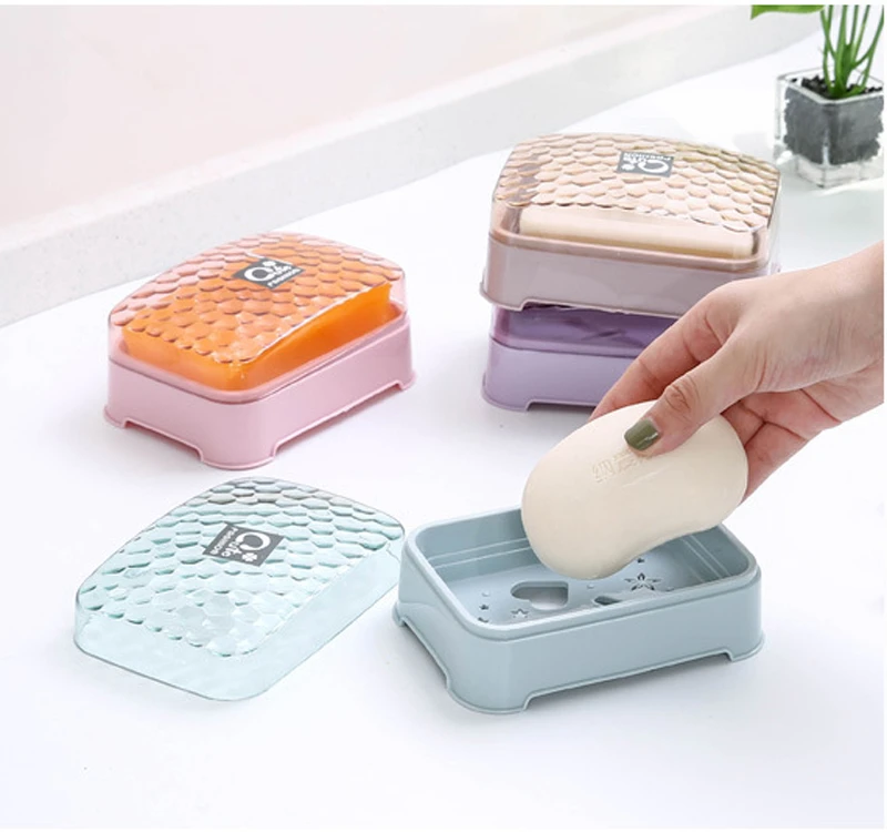 Household Crystal Storage Soap Box Dish Case Holder Transparent Soap Box Simple Bathroom with Cover Drain Soap Box