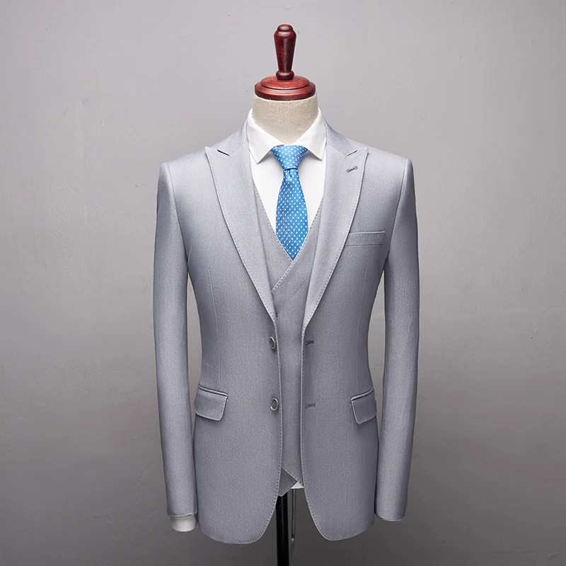2020 Fashion New High quality Mens Grey suits Formal 3 Pieces Wedding Groom Tuxedos Prom Slim Fit Peak lapel Suits