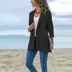 1 шт. для женщин пиджак Элегантный Осень пиджаки для работы офисный костюм для дам тонкий черный ни кнопки Бизнес Верхняя одежда