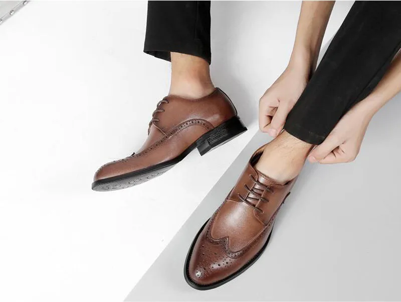 YIGER/Новые Мужская обувь из натуральной кожи Bullock свадебные туфли в британском стиле мужская деловая обувь мужские на шнуровке модные