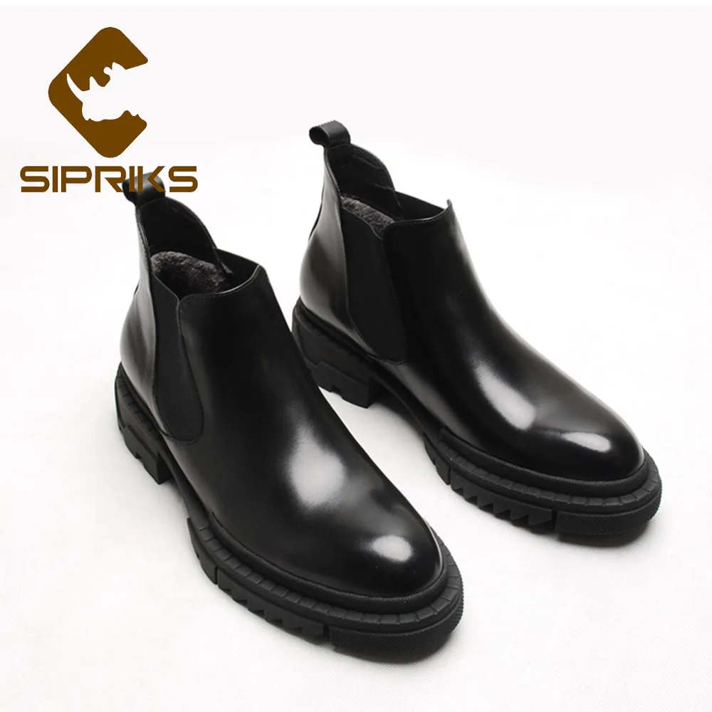 Sipriks Semelle D'hiver Cuir Garder De Russe Cut Avec Chaussures Warm Chelsea Caoutchouc Keep Au Neige Peluche Courte 44 En Noir Bottes Black Chaud Épais High kn80XwOP