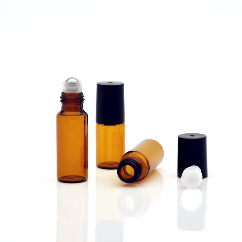 Rolo de Vidro Fino na Garrafa Frascos de Óleo Essencial com Rolo Bola de Vidro Lote 2ml 3ml 5ml 10ml Âmbar Amostra Teste Metal 50 Pçs - 1ml 16 garrafa amostra teste frascos de óleo essencial com rolo metal bola de vidro