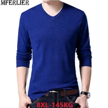 Зимние мужские свитера с v-образным вырезом хлопковые простые пуловеры свитера мужские большие размеры большие 7XL 8XL свободные большие размеры Нижнее белье 56 черные свободные