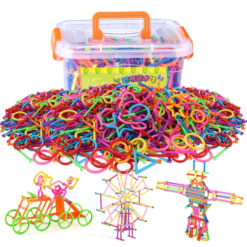 

500Pcs/set Plastic Blocks Building Construction Toys Set Smart Magic Wand Assembling Inserting Block Toys For Kids Storage Box