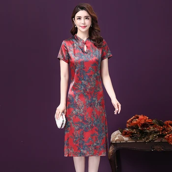 

2020 Spring Summer Fashion Stand Collar Silk Women Dress New Style Exquisite Printed High End Elegant Temperament Female Dresses
