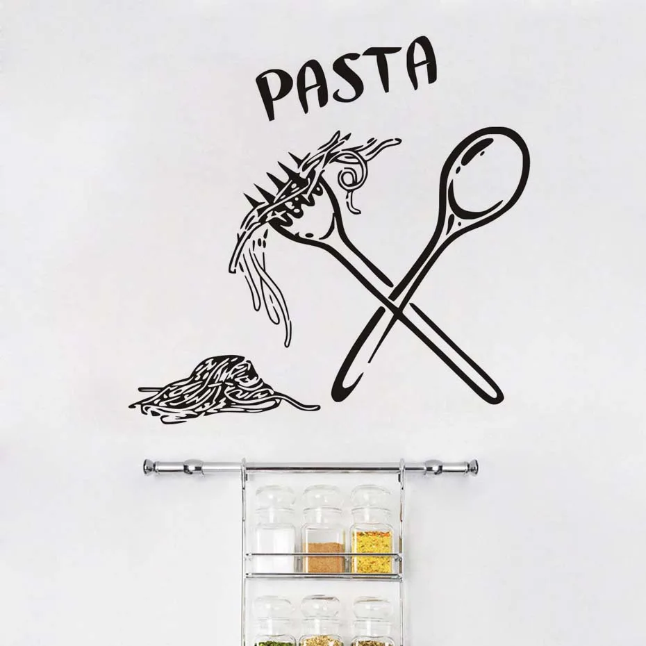 Italian Pasta Food Meal Kitchen Wall Art Stickers Spoon Folk Cafe Wall Decal Home Diy Decoration Removable Decor Wall Stickers