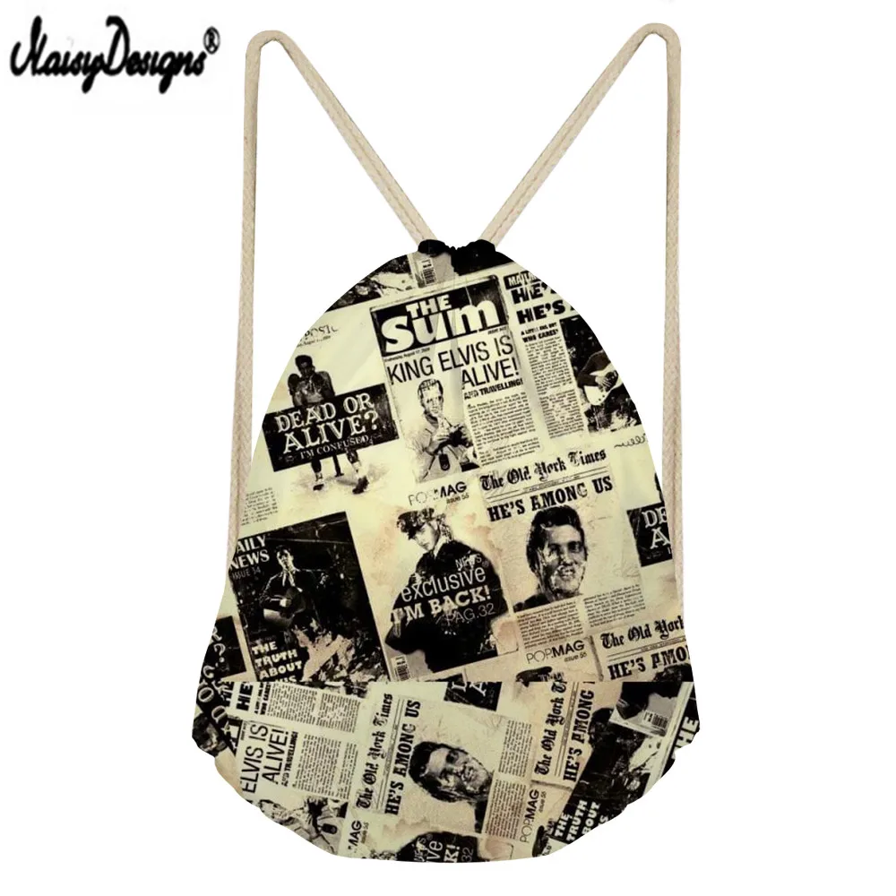 

Noisydesigns Newspaper Print Custom Drawstring bag Men's shoes bag Ladies travel bag high quality Men's sports backpack