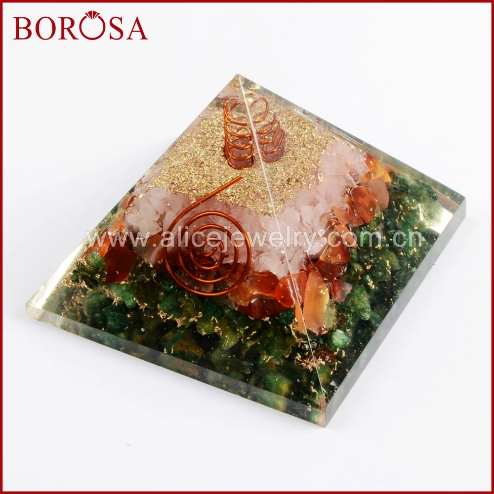 

BOROSA 1/2PCS Crystal Quartz Red A-gate Green Ja-de Chips Chakra Orgone Pyramid Energy Tower Home Ornaments Jewelry QT001