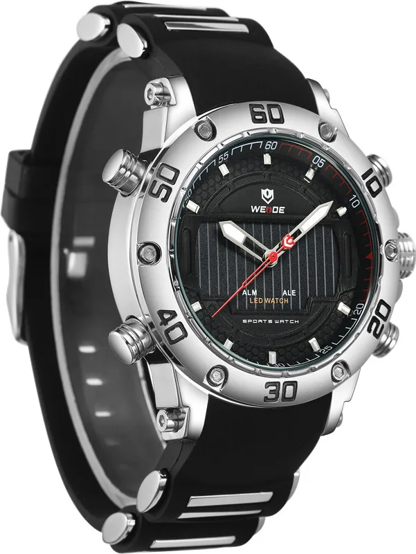 

WEIDE Men Sport Business LED Display Movement Silicone Strap Chronograph Complete Calendar Clock Military Waterproof Wristwatch