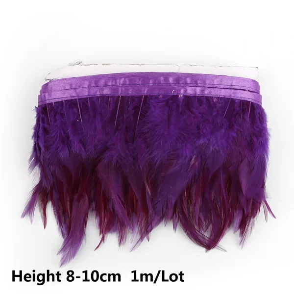 Purple 1 метр многоцветные 8-10 см куриные петушиные перья отделка ткани боковая лента курицы фазана перо отделка одежды свадебное украшение - Цвет: Purple