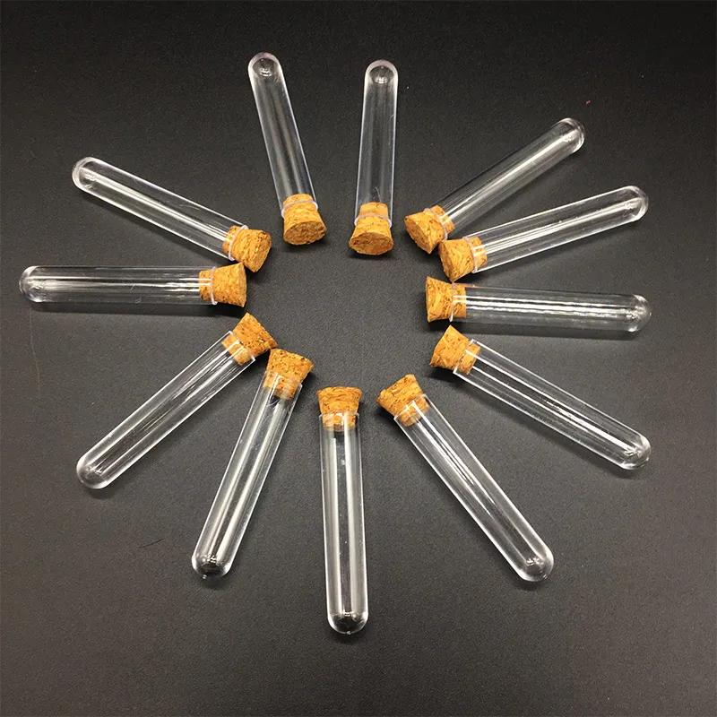 

50pcs 12x75mm Laboratory Plastic Test Tube With Cork 6-inch 20ml Clear, Lab Experiment Favor Gift Tube , Refillable Bottle