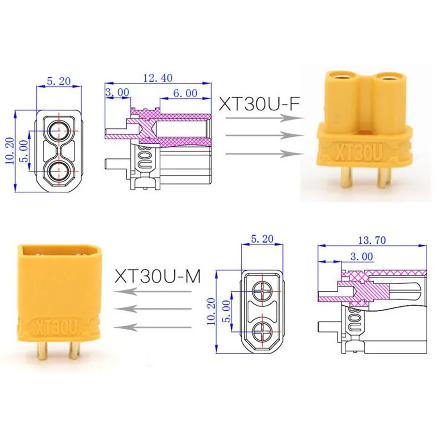 1 пара XT30UPB XT30 UPB 2 мм с мужской и женской вилкой Штепсель для RC lipo батареи скидка 20