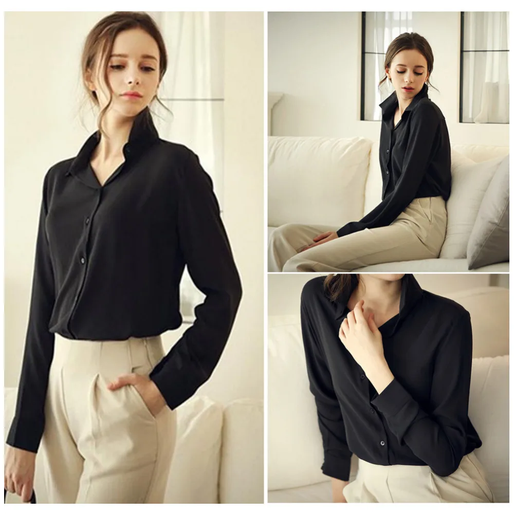 Women Blouses Direct Selling Button Solid 2016 Autumn New Long sleeve Shirt Female Chiffon Women's Slim Clothing