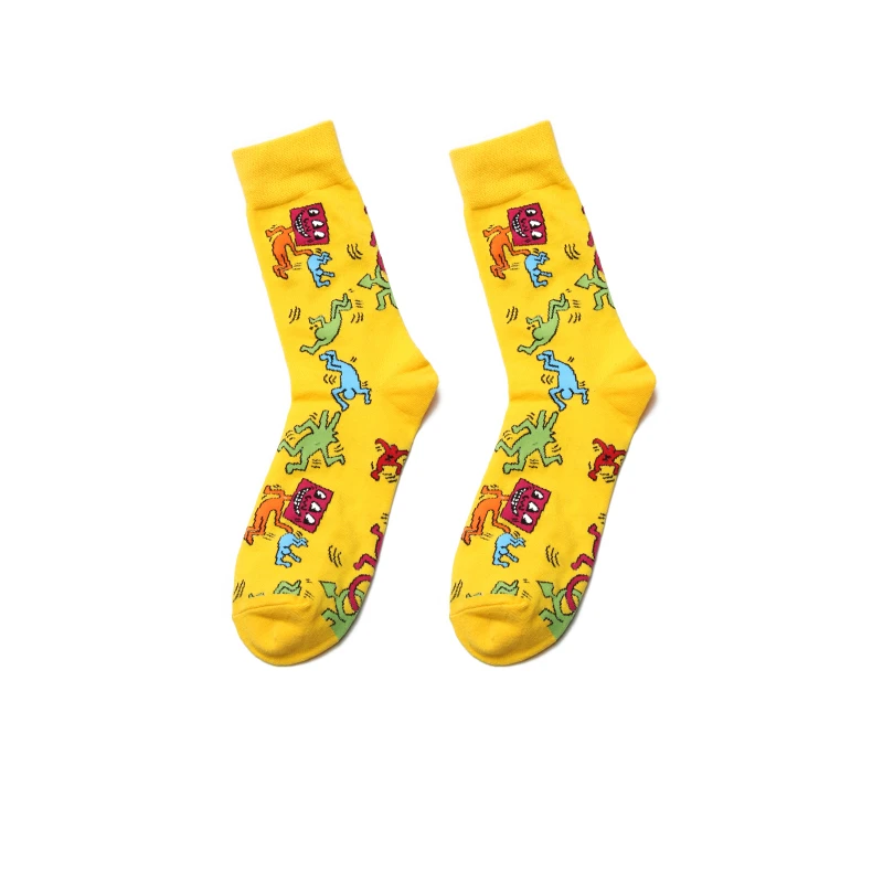 peonfly новая личность, оригинальность- таблетки схеме искусство смешные носки хип хоп цветные мужские короткие мужчин счастливыми харадзюку случайные смешно красочные жаккард хлопок носок уличный стиль носочки - Цвет: yellow