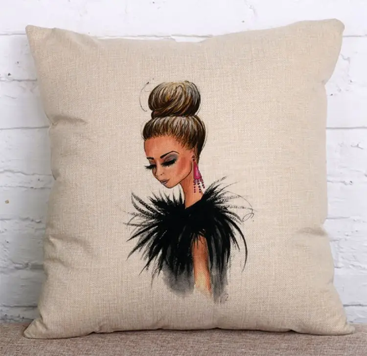 

45*45cm Cushion Cover for sofa Fashion Girl Printed Pillow Cover Decorative Pillowcovers Sofa Seat Car Pillowcase Soft