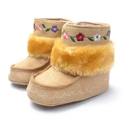 Hongteya зимние теплые цветочным принтом детские сапоги цвета хаки с мехом для маленьких девочек Симпатичные ботинки Впервые Уокер мягкой