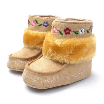

Hongteya winter warm floral print baby boots khaki with fur baby girls cute boots first walker soft sole new arrival 0-18M